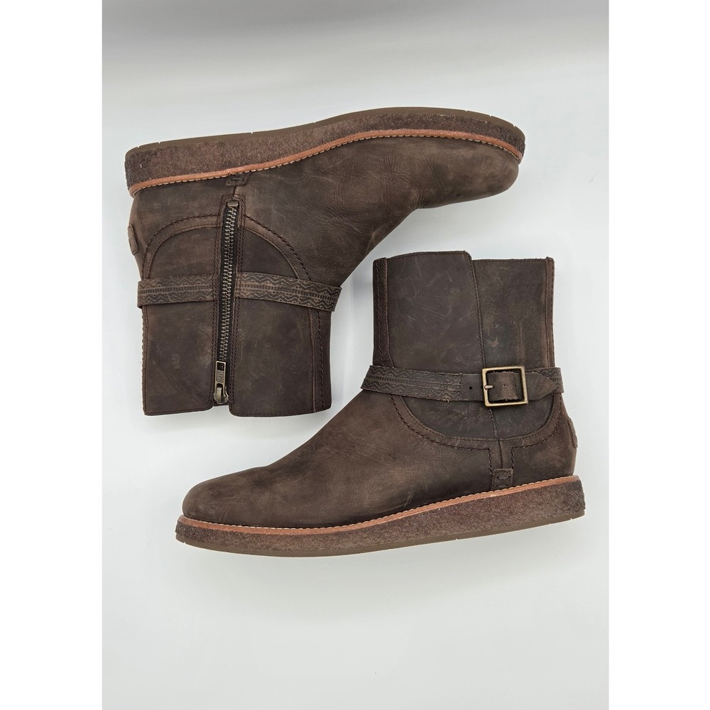 UGG Camren Women Ankle Boots Size 9 Brown Leather Shearling Buckle 1012034 - Picture 4 of 12